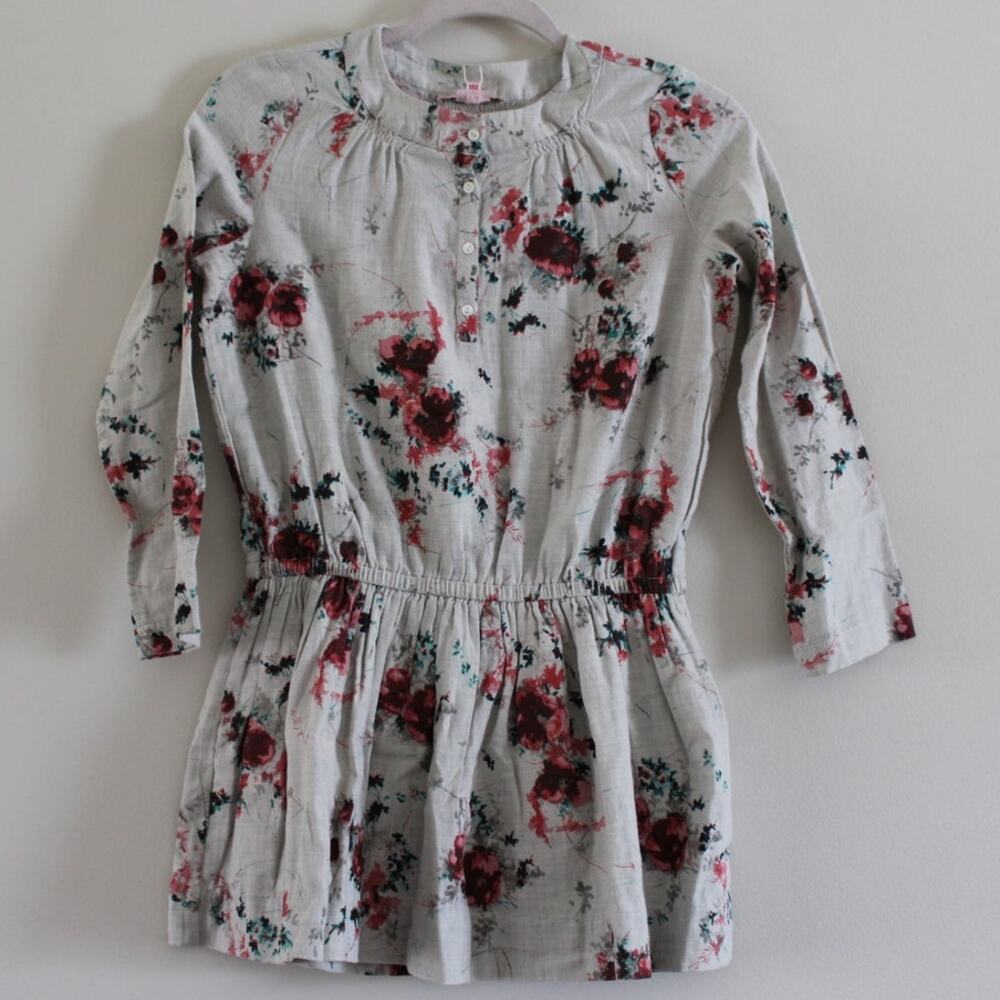 NWT Bonpoint Bettina Long Sleeve Gray Floral Print Cotton Dress‎ 12